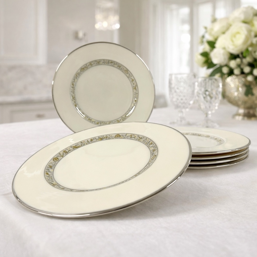 Lenox Springdale Salad Plates Set of 6 Ivory Bone China Platinum Trim USA